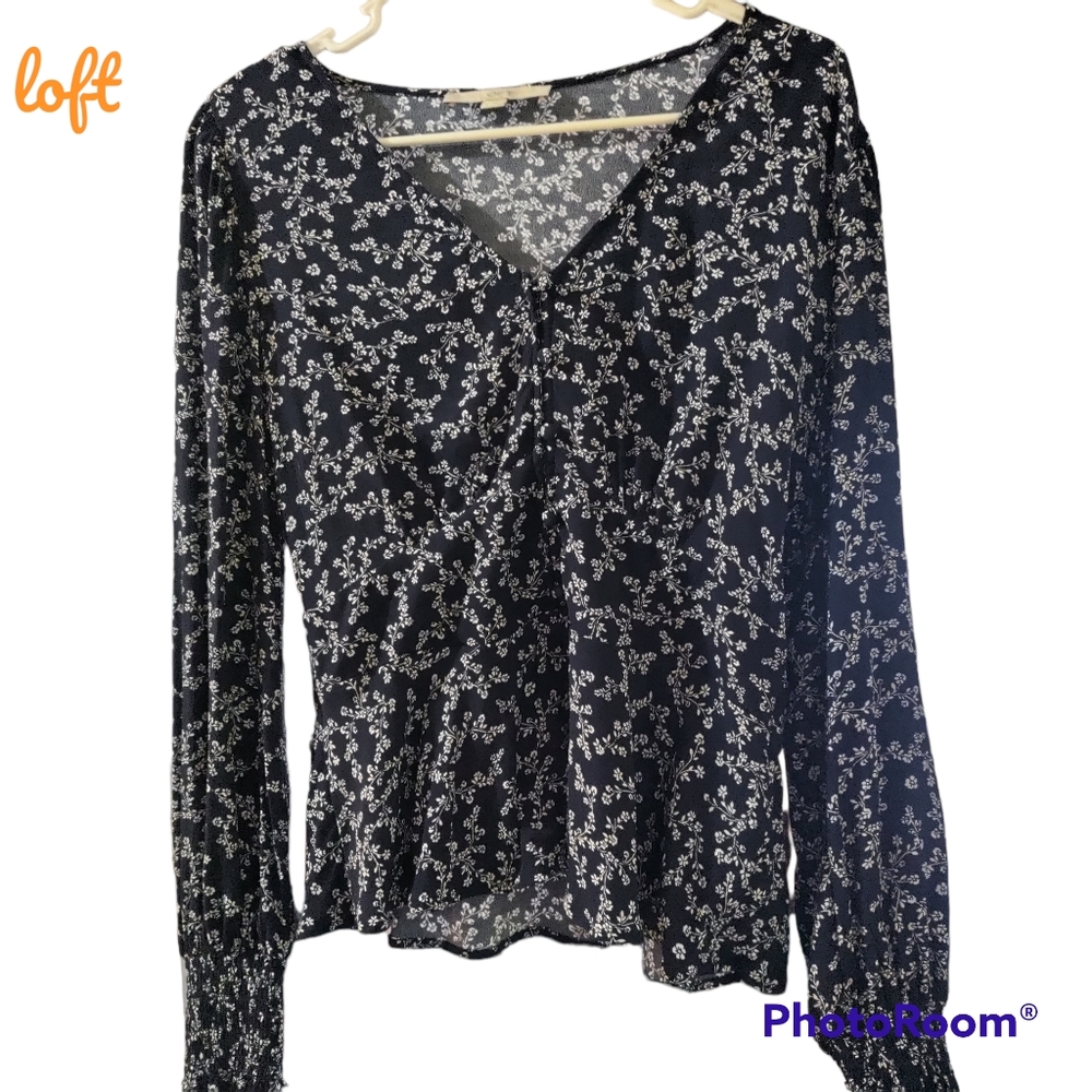 Loft blue and white blouse size 6.